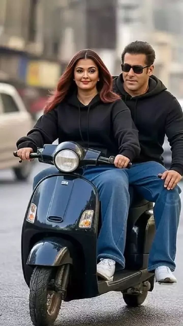 एका फोटोमध्ये ऐश्वर्या राय, सलमान खान याला स्कूटीवर फिरवताना दिसत आहे. फोटो फेक असले तरी चाहत्यांना प्रचंड आवडले आहेत.